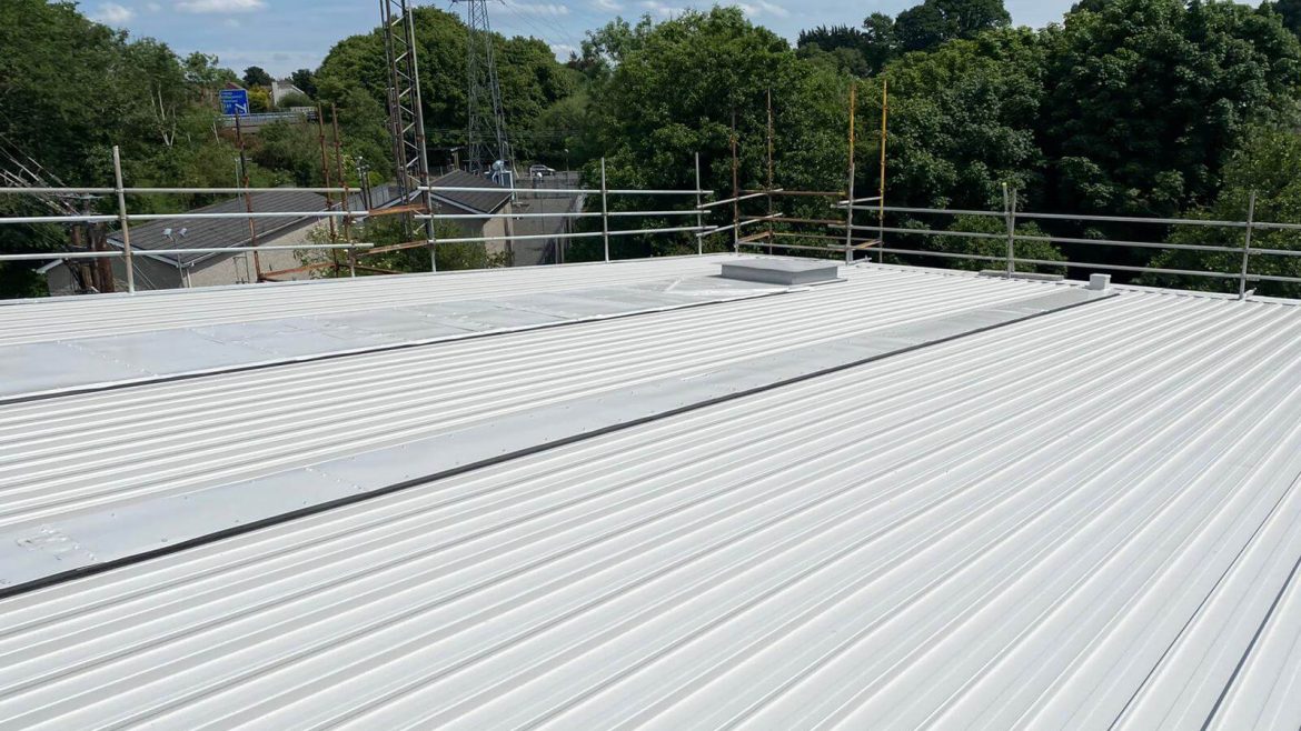 A commercial property in Belfast after having the metal roof recoated